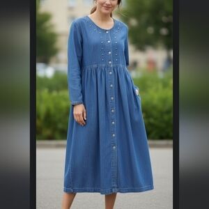 Upper West Side Vintage Blue Denim Button-Down Dress Large